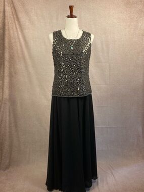 Coldwater Creek Metallic Charcoal Sequin Trim Top, XS, New